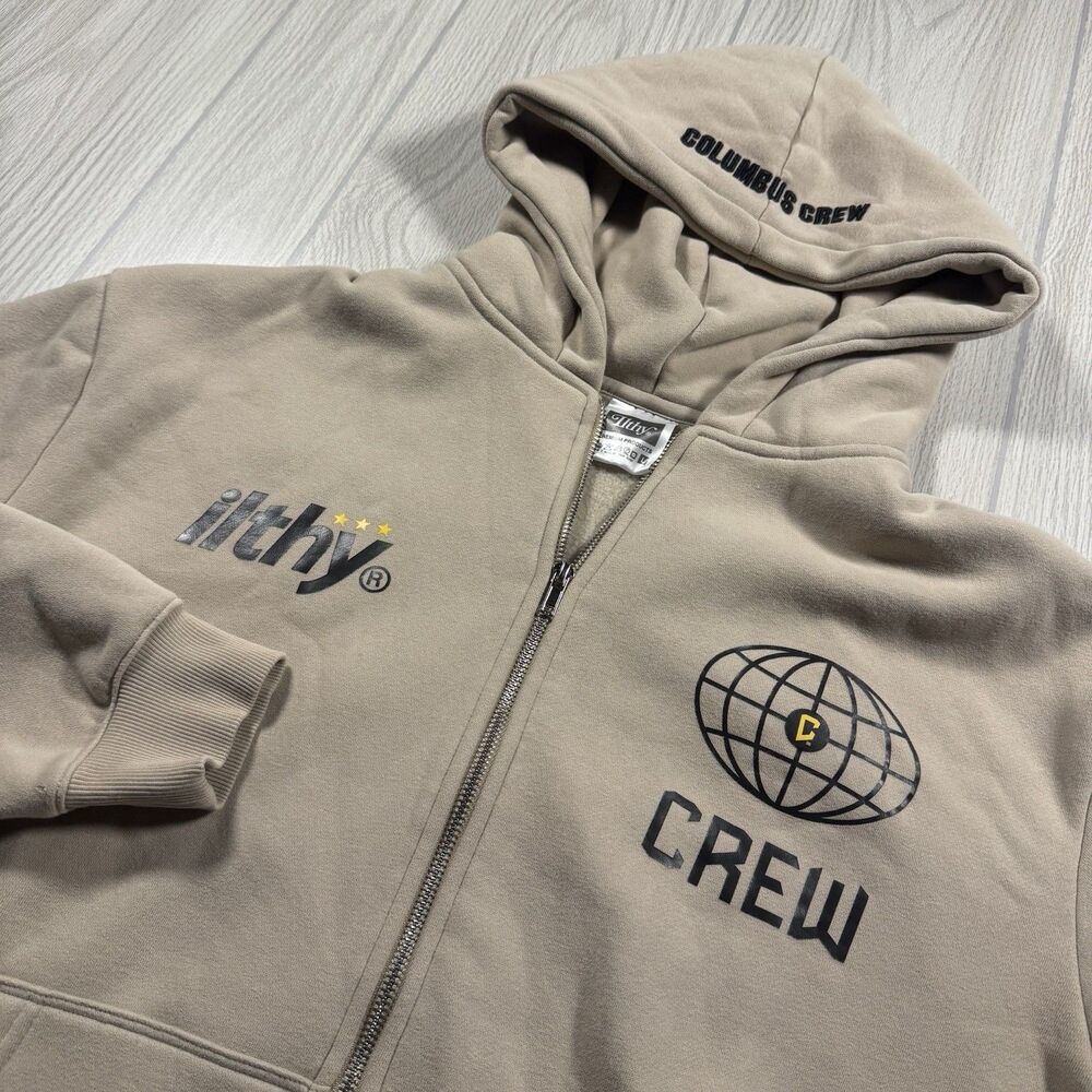 Columbus Crew SC Full Zip Fleece Hoodie Men’s L Beige Logo Ilthy MLS Soccer
